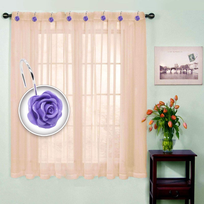 BEAVO Shower Curtain Hooks, Home Decorative Rustproof Shower Curtain Hooks Resin Rose Flower Shower Hooks Rings for Bathroom Shower Rods Curtains,Set of 12 Hooks (Purple) - Image 3
